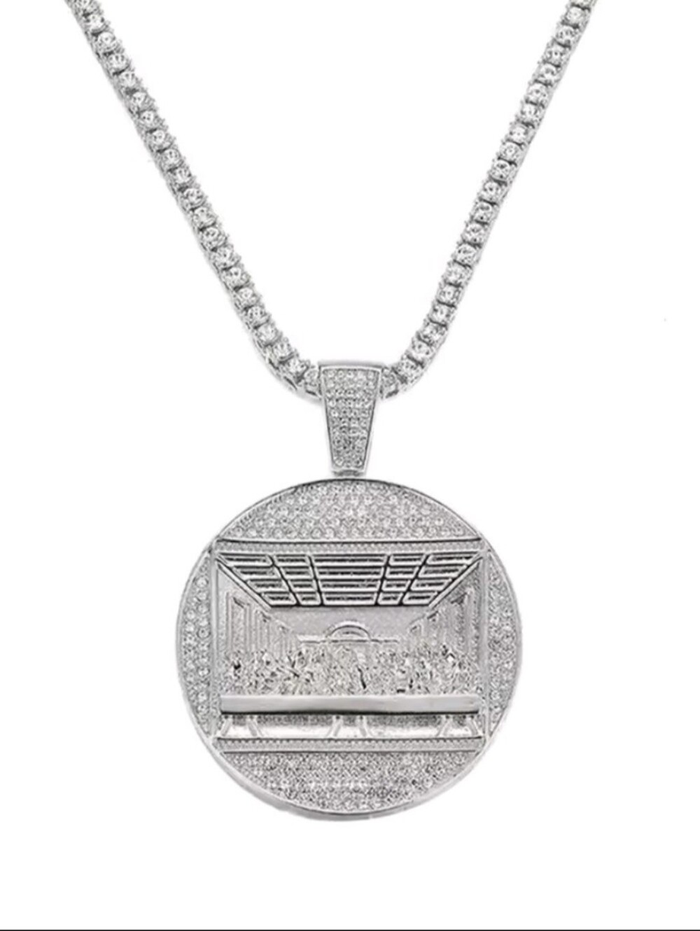 Men's 3mm 20" Inch Tennis Chain With Round Last Supper Pendant